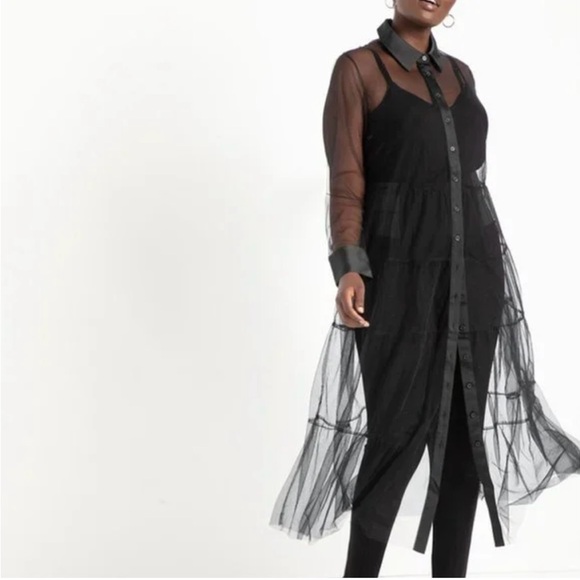 Eloquii Sheer Black Tulle Polka Dot Dress - Picture 4 of 6